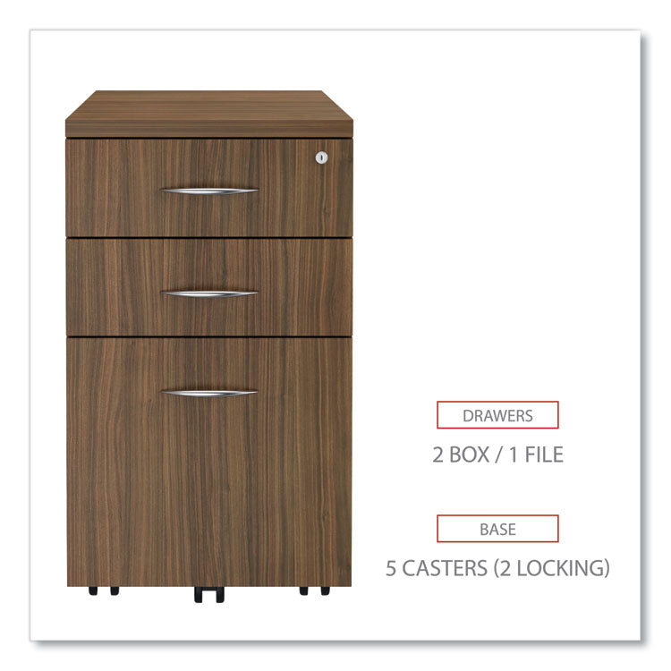 Alera® Alera Valencia Series Mobile Pedestal File, Left/Right, 3-Drawer: Box/Box/File, Legal/Letter, Walnut, 15.88 x 20.5 x 28.38 (ALEVA572816WA)