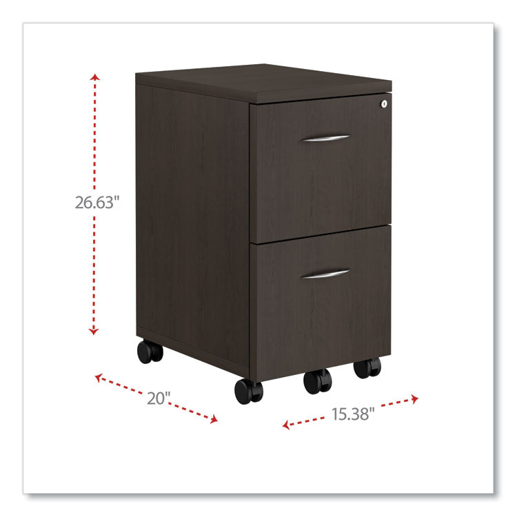 Alera® Alera Valencia Series Mobile Pedestal, Left or Right, 2 Legal/Letter-Size File Drawers, Espresso, 15.38" x 20" x 26.63" (ALEVA582816ES)