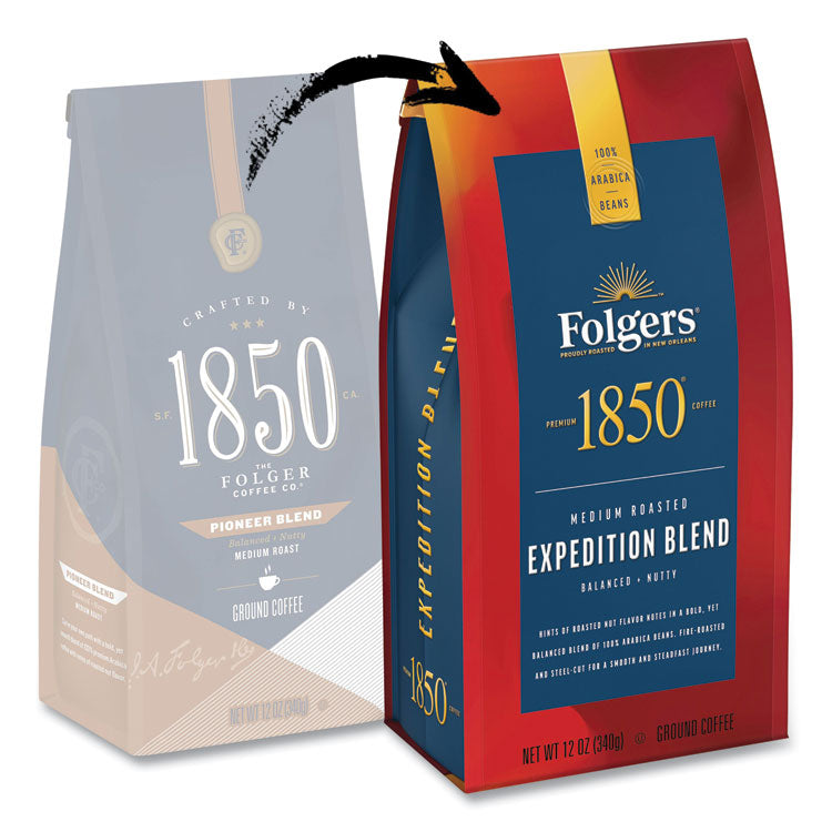 1850 Coffee, Expedition Blend, Medium Roast, Ground, 12 oz Bag (FOL60514EA) Each