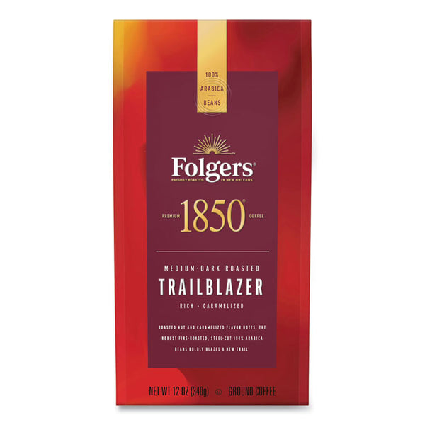 1850 Coffee, Trailblazer, Dark Roast, Ground, 12 oz Bag (FOL60515EA)