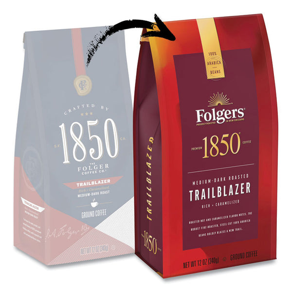 1850 Coffee, Trailblazer, Dark Roast, Ground, 12 oz Bag (FOL60515EA)