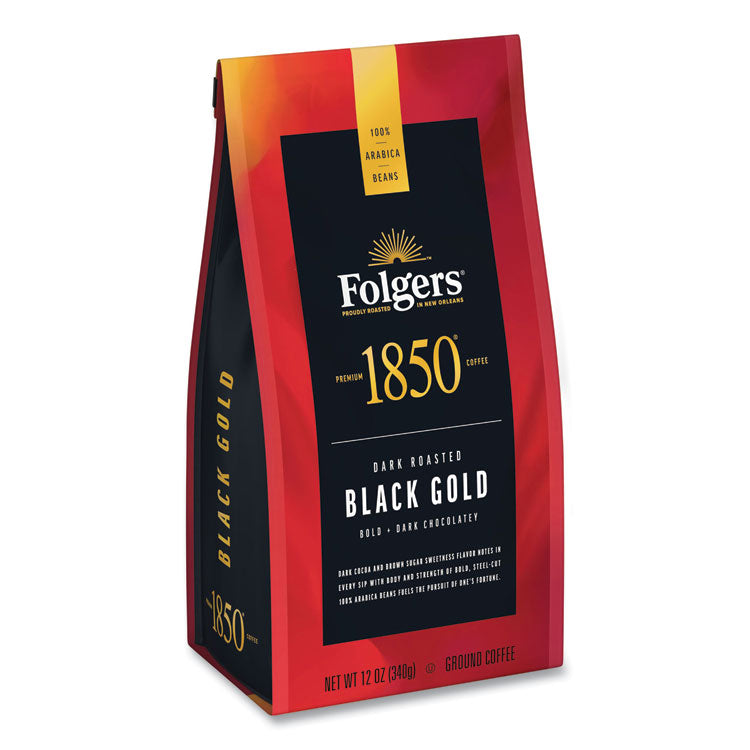 1850 Coffee, Black Gold, Dark Roast, Ground, 12 oz Bag (FOL60516EA)