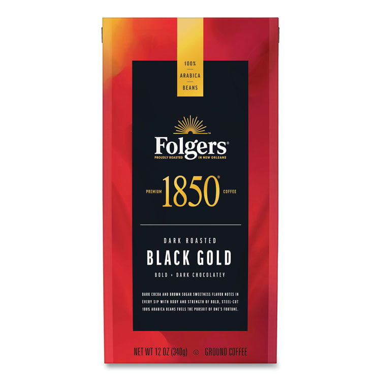 1850 Coffee, Black Gold, Dark Roast, Ground, 12 oz Bag, 6/Carton (FOL60516) Case of 6