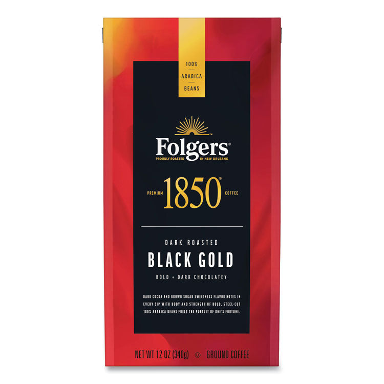 1850 Coffee, Black Gold, Dark Roast, Ground, 12 oz Bag (FOL60516EA)