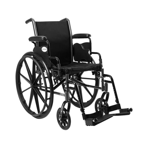 McKesson Lightweight Wheelchair Dual Axle Desk Length Arm Swing-Away Footrest Black Upholstery 16 Inch Seat Width Adult 300 lbs. Weight Capacity (1065282_EA) 1/EA