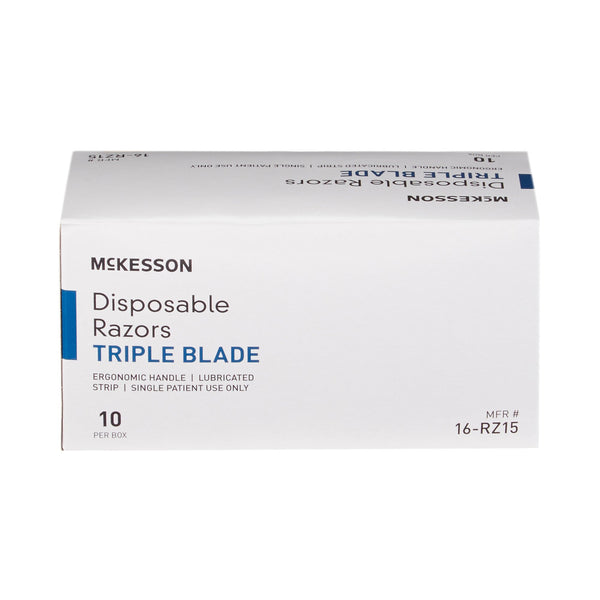 McKesson Personal Razor with Lubricating Strip Single Edge Triple Blade NonSterile Disposable (628717_BX) 10/BX