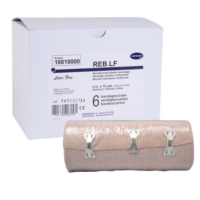 REB® Elastic Bandage 6 Inch X 10 Yard Double Length Clip Detached Closure Tan NonSterile Standard Compression (293605_EA) 1/EA