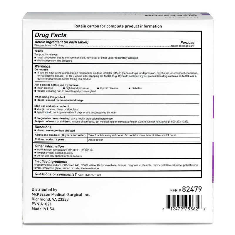 McKesson Brand Sinus Relief 5 mg Strength Tablet 2 per Pack (1111729_CS) 3000/CS