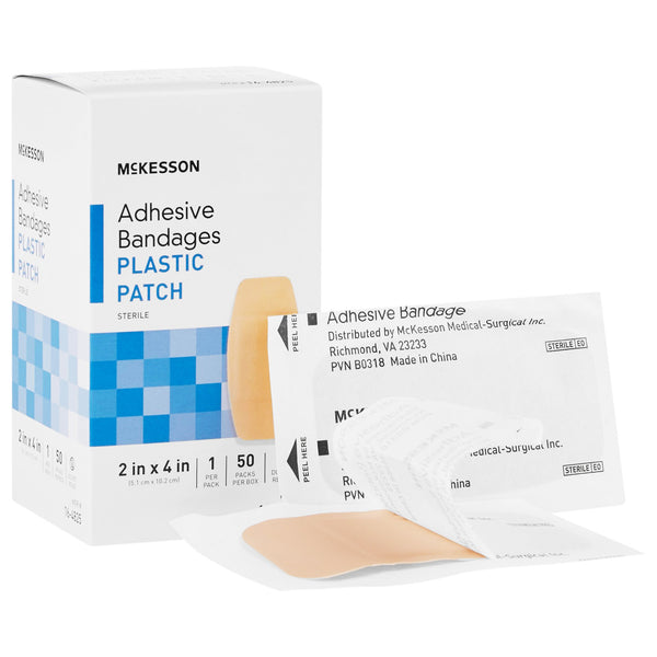 McKesson Adhesive Strip 2 X 4 Inch Plastic Rectangle Tan Sterile (511333_CS) 24/CS