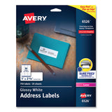 Avery Glossy White Easy Peel Mailing Labels w/ Sure Feed Technology, Laser Printers, 1 x 2.63, White, 30/Sheet, 25 Sheets/Pack (AVE6526)