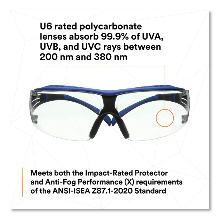 3M™ SecureFit Protective Eyewear, 200 Series, Blue/Gray Plastic Frame, Clear Polycarbonate Lens (MMMSF204SGAFBLU)