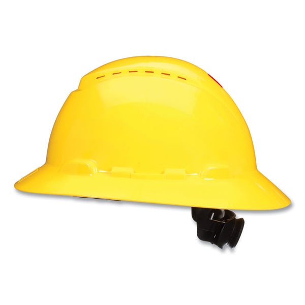 3M™ SecureFit H-Series Hard Hats, H-800 Vented Hat with UV Indicator, 4-Point Pressure Diffusion Ratchet Suspension, Yellow (MMMH802SFVUV)