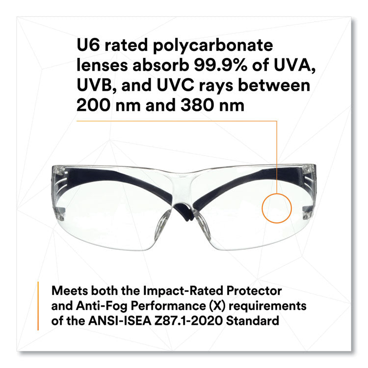 3M™ SecureFit Protective Eyewear, 200 Series, Dark Blue Plastic Frame, Clear Polycarbonate Lens (MMMSF201SGAFBLU)