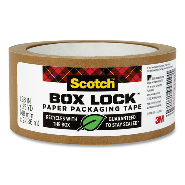 Scotch® Box Lock Paper Packaging Tape, 3" Core, 1.88" x 25 yds, Brown (MMM7850238GC)