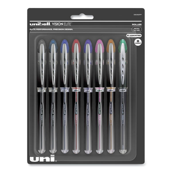 uniball® VISION ELITE Hybrid Gel Pen, Stick, Fine 0.5 mm, Assorted Ink and Barrel Colors (UBC58092PP) Set of 8
