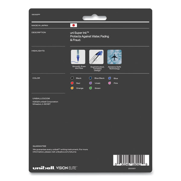 uniball® VISION ELITE Hybrid Gel Pen, Stick, Fine 0.5 mm, Assorted Ink and Barrel Colors (UBC58092PP) Set of 8