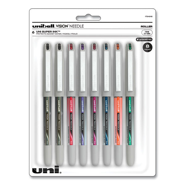 uniball® VISION Needle Roller Ball Pen, Stick, Fine 0.7 mm, Assorted Ink and Barrel Colors, 8/Pack (UBC1734916) Set of 8