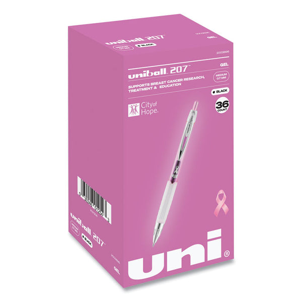 uniball® 207 Office Pack Gel Pen, Retractable, Medium 0.7 mm, Black Ink, Pink/Translucent White Barrel, 36/Pack (UBC2003896)