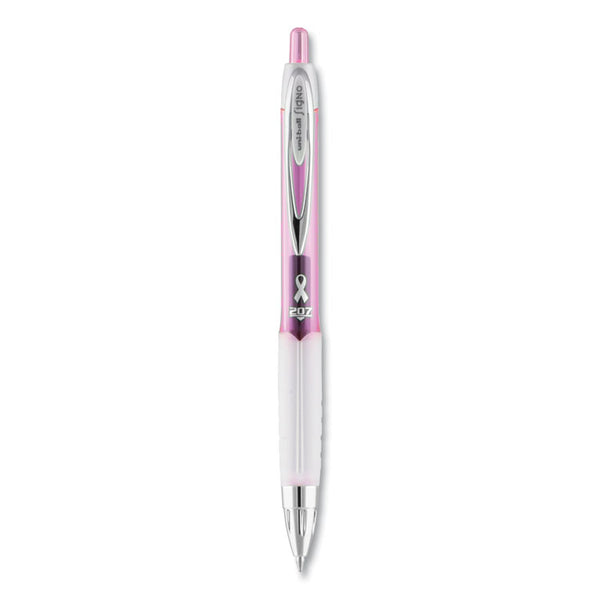 uniball® 207 Office Pack Gel Pen, Retractable, Medium 0.7 mm, Black Ink, Pink/Translucent White Barrel, 36/Pack (UBC2003896)