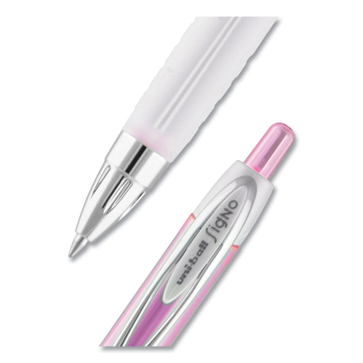 uniball® 207 Office Pack Gel Pen, Retractable, Medium 0.7 mm, Black Ink, Pink/Translucent White Barrel, 36/Pack (UBC2003896)