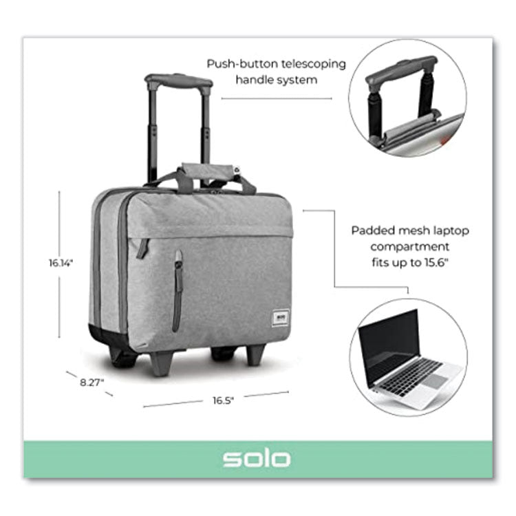 Solo Re:Start Underseat Rolling Case, 15.6”, 16 x 6 x 14, Light Gray (USLUBN91510)