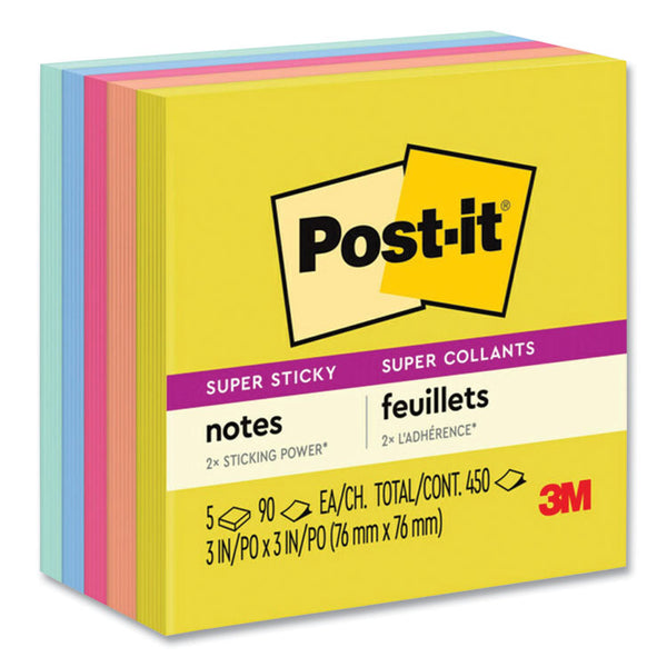 Post-it® Notes Super Sticky Note Pads in Summer Joy Collection Colors, 3" x 3", Summer Joy Collection Colors, 90 Sheets/Pad, 5 Pads/Pack (MMM6545SSJOY) Each