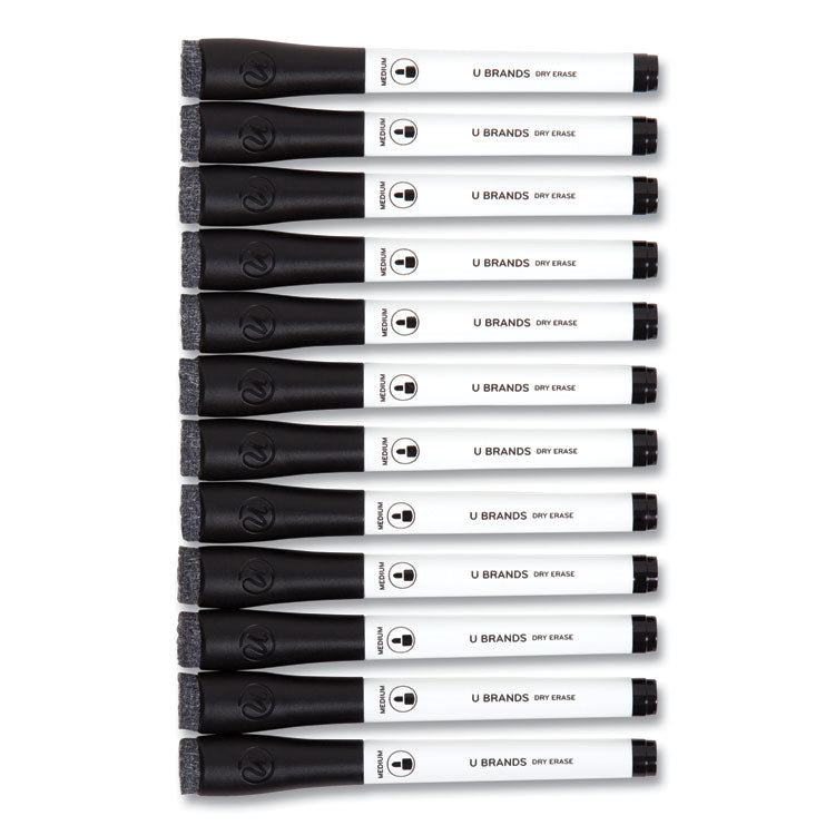 U Brands Medium Point Low-Odor Dry-Erase Markers with Erasers, Medium Bullet Tip, Black, Dozen (UBR2922U0012) 1 Dozen