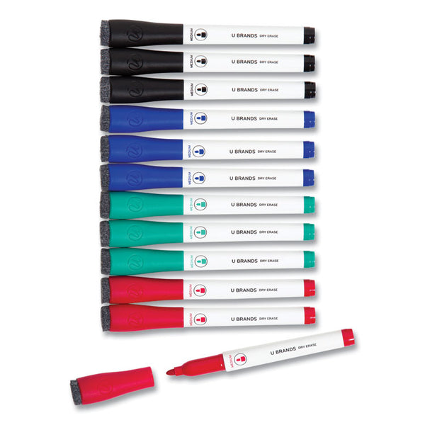 U Brands Medium Point Low-Odor Dry-Erase Markers with Erasers, Medium Bullet Tip, Assorted Colors, 12/Pack (UBR3980U0012) Pack of 12