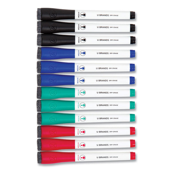 U Brands Medium Point Low-Odor Dry-Erase Markers with Erasers, Medium Bullet Tip, Assorted Colors, 12/Pack (UBR3980U0012) Pack of 12