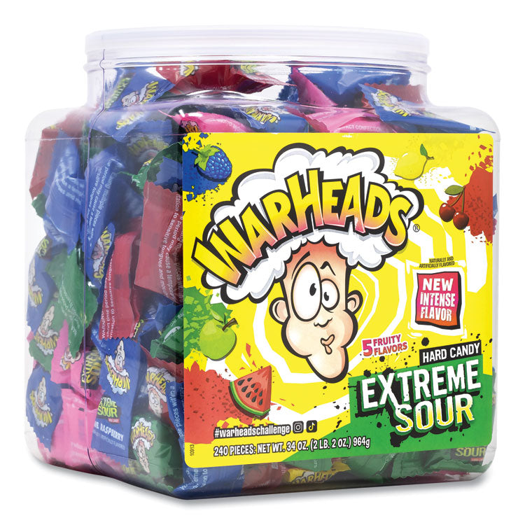 WARHEADS® Xtreme Sour Hard Candy, Assorted Flavors, 34 oz Tub, Ships in 1-3 Business Days (GRR22002140)