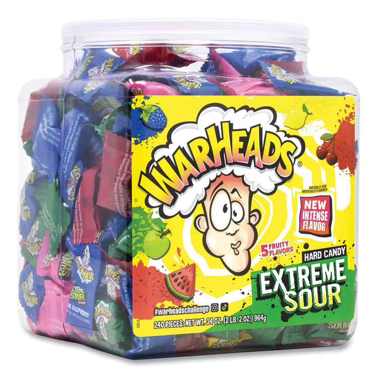 WARHEADS® Xtreme Sour Hard Candy, Assorted Flavors, 34 oz Tub, Ships in 1-3 Business Days (GRR22002140) Each