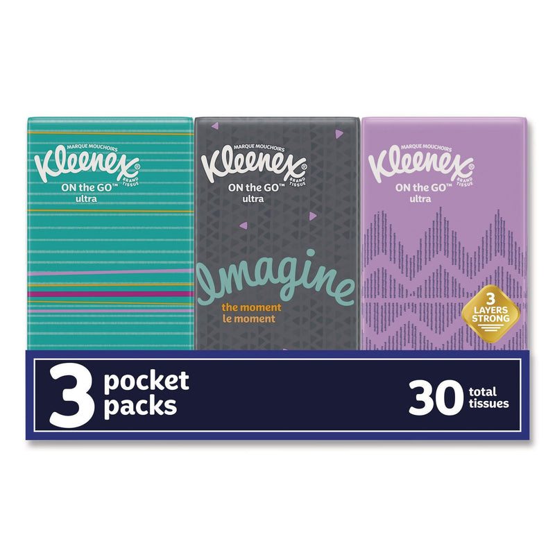 Kleenex® On The Go Packs Facial Tissues, 3-Ply, White, 10 Sheets/Pouch, 3 Pouches/Pack, 36 Packs/Carton (KCM11976) Case of 36