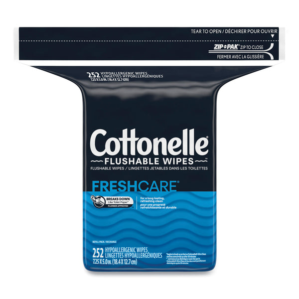 Cottonelle® Flushable Wet Wipes, Zip Pack Refill, White, 5 x 7.25, 252/Pack (KCM43541PK) Pack of 252