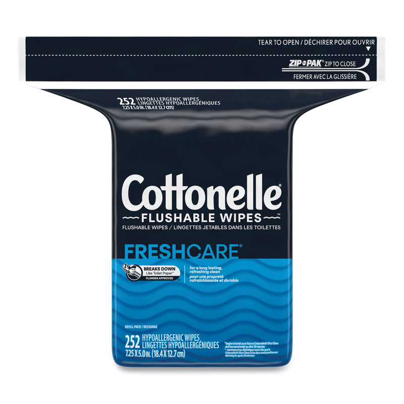 Cottonelle® Flushable Wet Wipes, Zip Pack Refill, White, 5 x 7.25, 252/Pack (KCM43541PK) Pack of 252