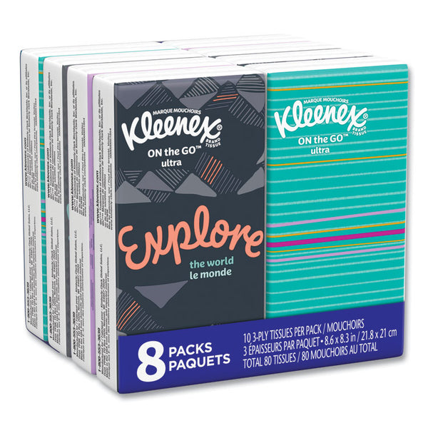 Kleenex® On The Go Packs Facial Tissues, 3-Ply, White, 10 Sheets/Pouch, 8 Pouches/Pack (KCC46651)
