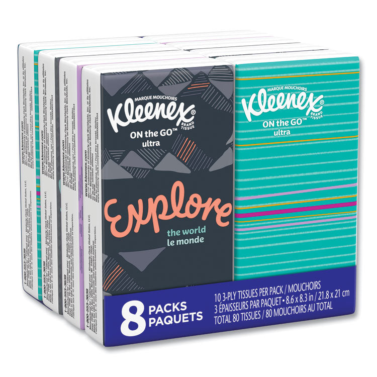 Kleenex® On The Go Packs Facial Tissues, 3-Ply, White, 10 Sheets/Pouch, 8 Pouches/Pack, 12 Packs/Carton (KCC46651CT) Case of 12