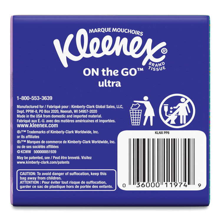 Kleenex® On The Go Packs Facial Tissues, 3-Ply, White, 10 Sheets/Pouch, 8 Pouches/Pack, 12 Packs/Carton (KCC46651CT) Case of 12