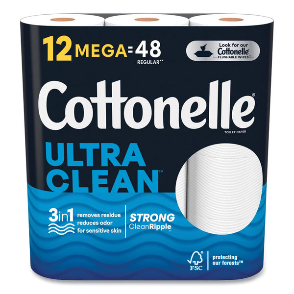 Cottonelle® Ultra CleanCare Toilet Paper, Strong Tissue, Mega Rolls, Septic Safe, 1-Ply, White, 284/Roll, 12 Rolls/Pack, 48 Rolls/Carton (KCC54151)