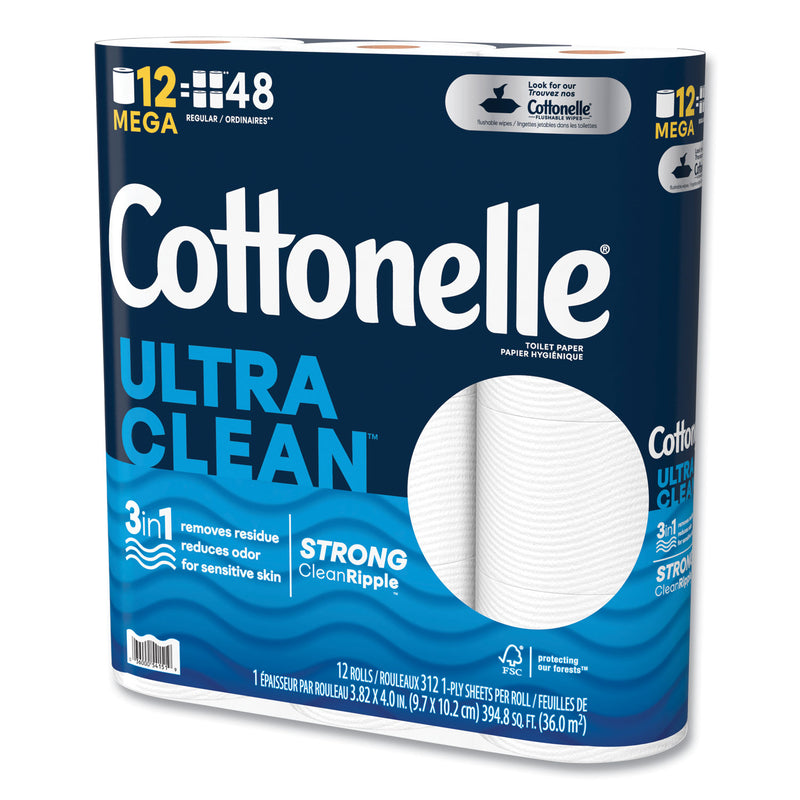 Cottonelle® Ultra CleanCare Toilet Paper, Strong Tissue, Mega Rolls, Septic Safe, 1-Ply, White, 284/Roll, 12 Rolls/Pack, 48 Rolls/Carton (KCM55489) Case of 48