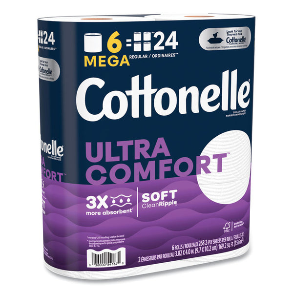 Cottonelle® Ultra ComfortCare Toilet Paper, Soft Tissue, Mega Rolls, Septic Safe, 2-Ply, White, 284/Roll, 6 Rolls/Pack, 36 Rolls/Carton (KCC54167)