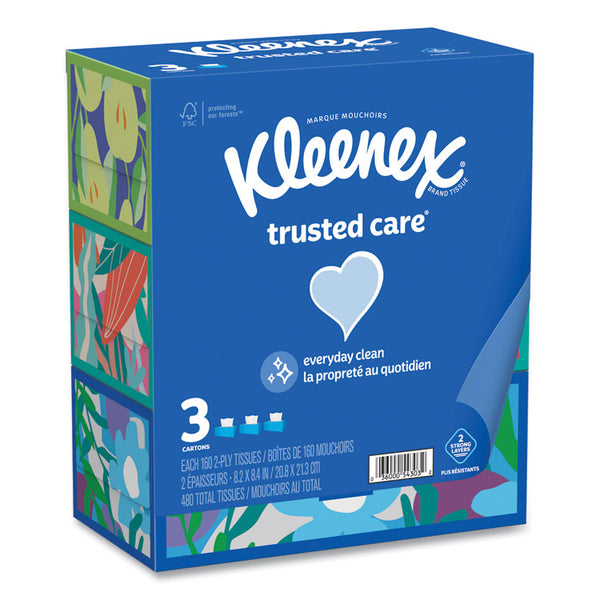 Kleenex® Trusted Care Facial Tissue, 2-Ply, White, 160 Sheets/Box, 3 Boxes/Pack, 12 Packs/Carton (KCC54303)