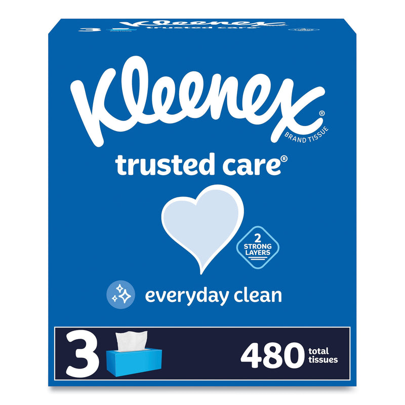 Kleenex® Trusted Care Facial Tissue, 2-Ply, White, 160 Sheets/Box, 3 Boxes/Pack, 12 Packs/Carton (KCM54303) Case of 12