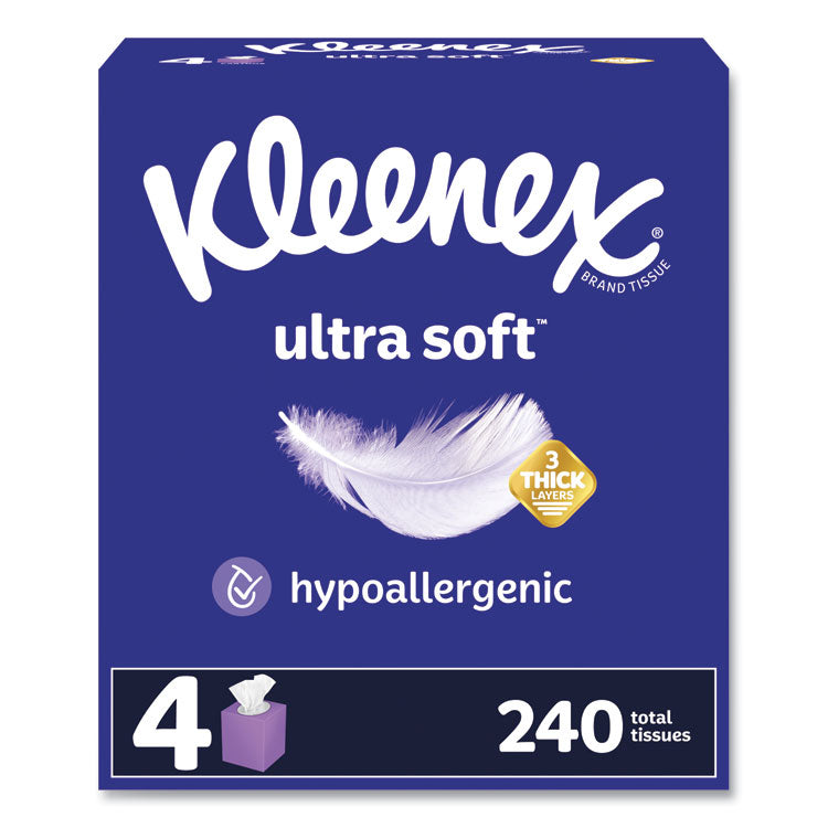 Kleenex® Ultra Soft Facial Tissue, 3-Ply, White, 60 Sheets/Box, 4 Boxes/Pack, 3 Packs/Carton (KCC54308) Case of 12