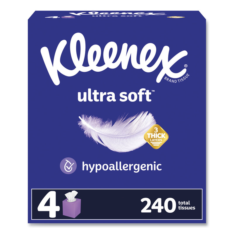 Kleenex® Ultra Soft Facial Tissue, 3-Ply, White, 60 Sheets/Box, 4 Boxes/Pack, 12 Packs/Carton (KCM54308) Case of 12