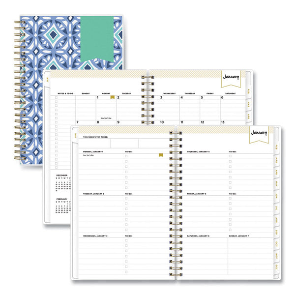 Blue Sky® Day Designer Tile Weekly/Monthly Planner, Geometric Artwork, 8 x 5, Blue/White Cover, 12-Month (Jan to Dec): 2026 (BLS101410) Each