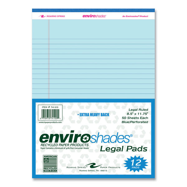 Roaring Spring® Enviroshades Legal Notepads, 50 Blue 8.5 x 11.75 Sheets, 72 Notepads/Carton, Ships in 4-6 Business Days (ROA74120CS)