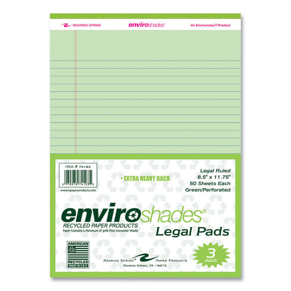 Roaring Spring® Enviroshades Legal Notepads, 50 Green 8.5 x 11.75 Sheets, 72 Notepads/Carton, Ships in 4-6 Business Days (ROA74193CS)