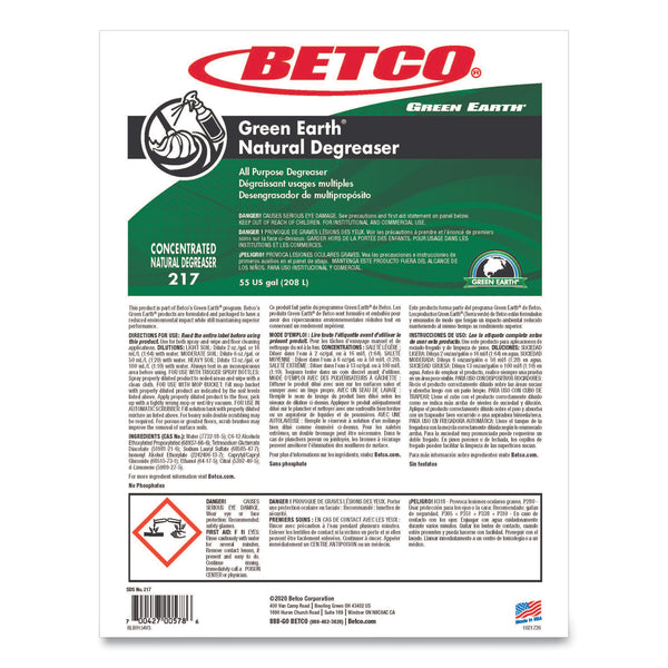 Betco® Green Earth Natural Degreaser, Mild Scent, 55 gal Drum (BET2175500) Each