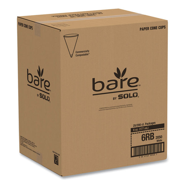 SOLO® Bare Eco-Forward Treated Paper Cone Cups, 6 oz, White, 200/Sleeve, 25 Sleeves/Carton (SCC6RBU)