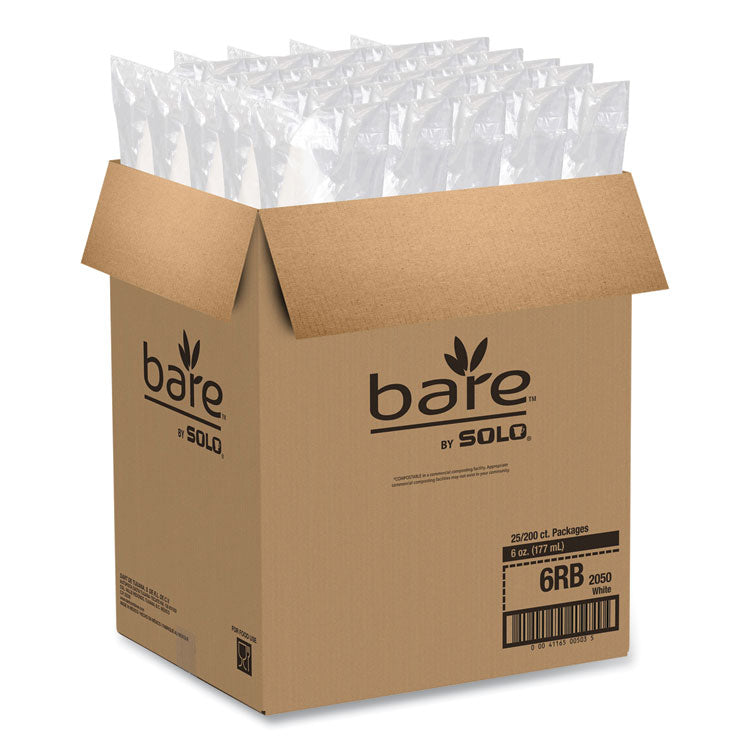 SOLO® Bare Eco-Forward Treated Paper Cone Cups, 6 oz, White, 200/Sleeve, 25 Sleeves/Carton (SCC6RBU)